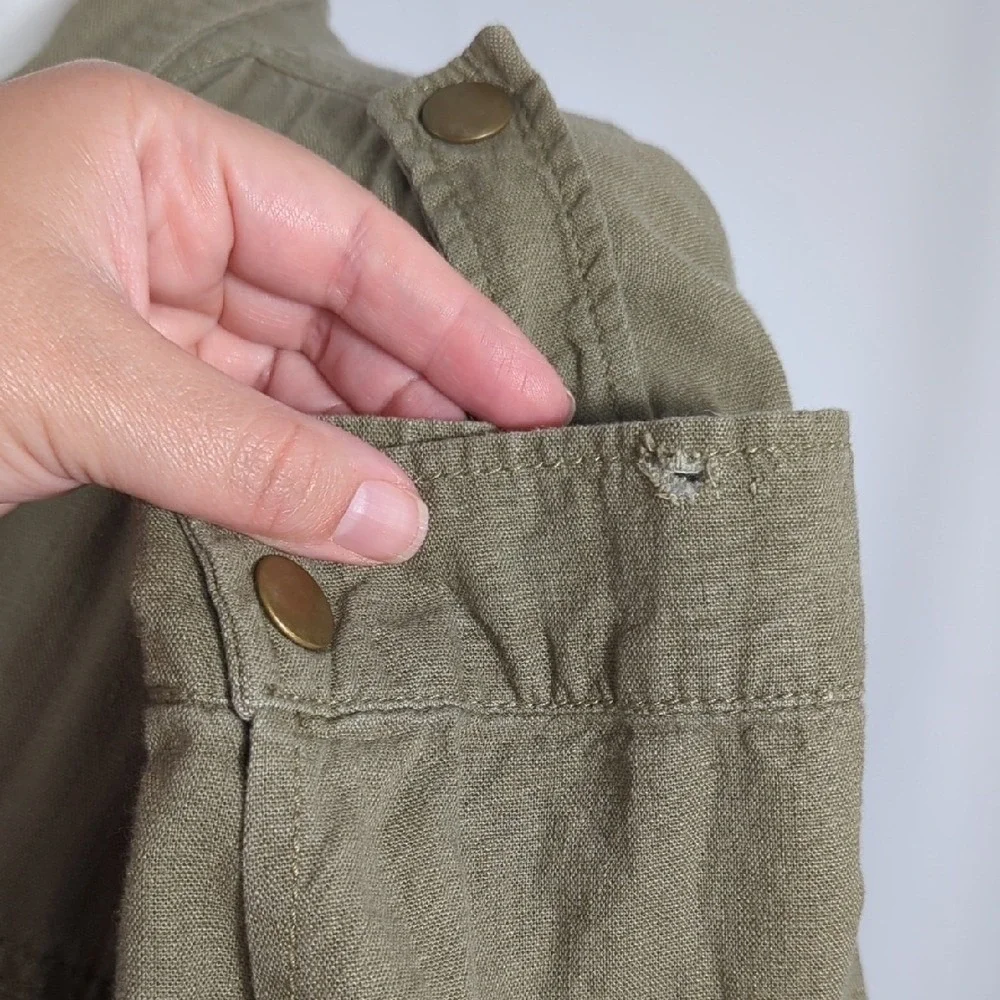 Vintage 90's Y2K Olive Green Military Style Utility‎ Jacket Chore Coat Linen XL